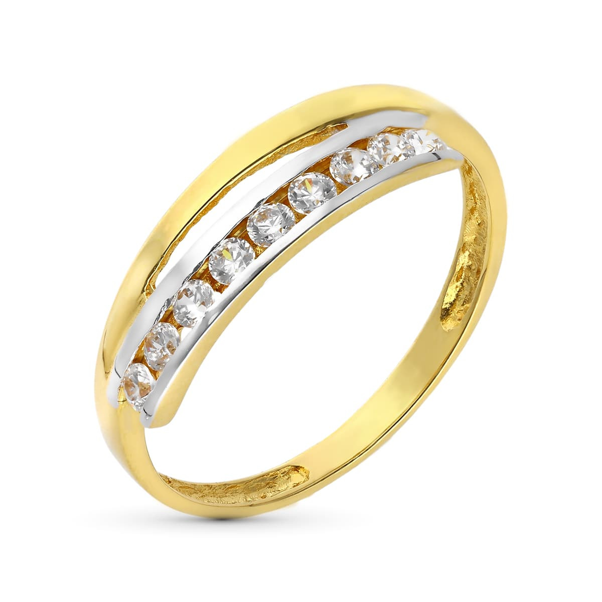 18K SORTIJA ORO BICOLOR BANDAS CON CIRCONITAS EN CARRIL. ANCHO: 5,5 MM