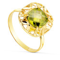 18K SORTIJA ORO AMARILLO CIRCONITA VERDE OLIVA EN CERCO TALLADO. MEDIDA: 14X14 MM