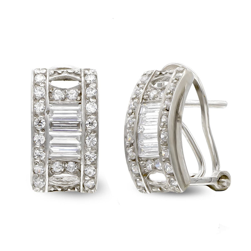 18K PENDIENTES ORO BLANCO BARRITAS Y CIRCONITA CIERRE OMEGA