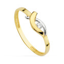 18K SORTIJA ORO BICOLOR CON MOTIVO CRUZADO Y CIRCONITA. ANCHO: 4,5 MM