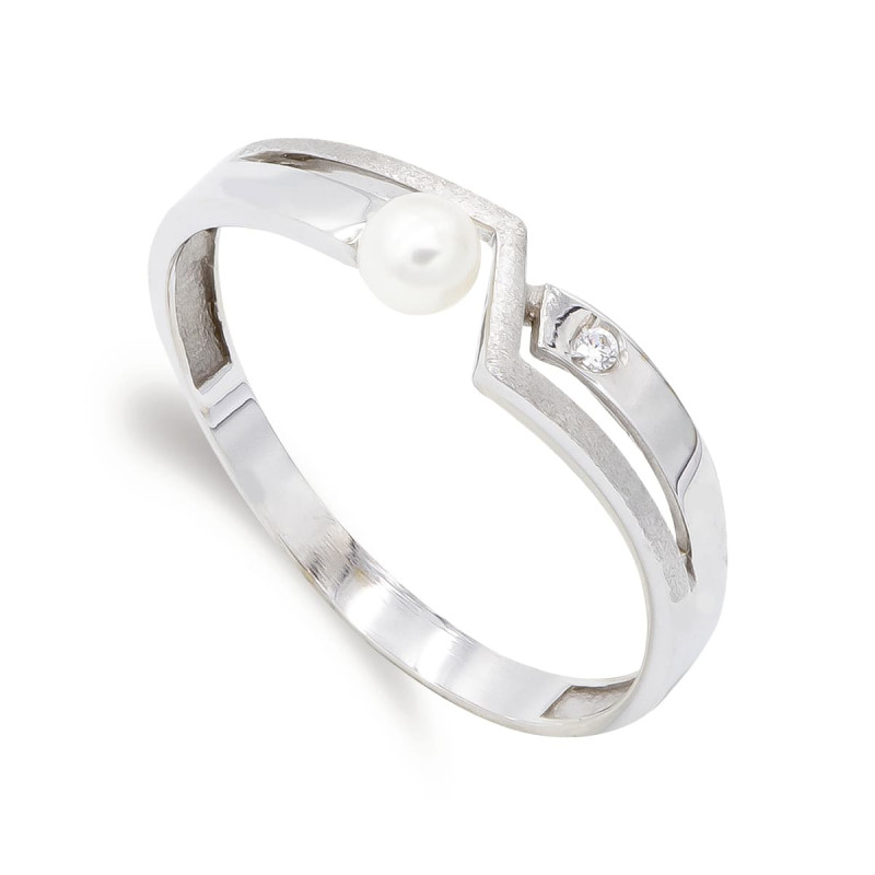 18K SORTIJA ORO BLANCO PERLA 3,5 MM Y CIRCONITA. ANCHO: 4,5MM