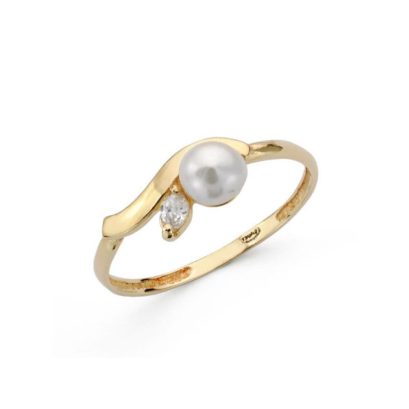 18K SORTIJA ORO AMARILLO HOJA CON PERLA 4,5 MM Y CIRCONITA. ANCHO: 6 MM
