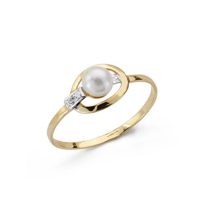 18K SORTIJA ORO BICOLOR COMUNION CON MOTIVO OVAL Y PERLA