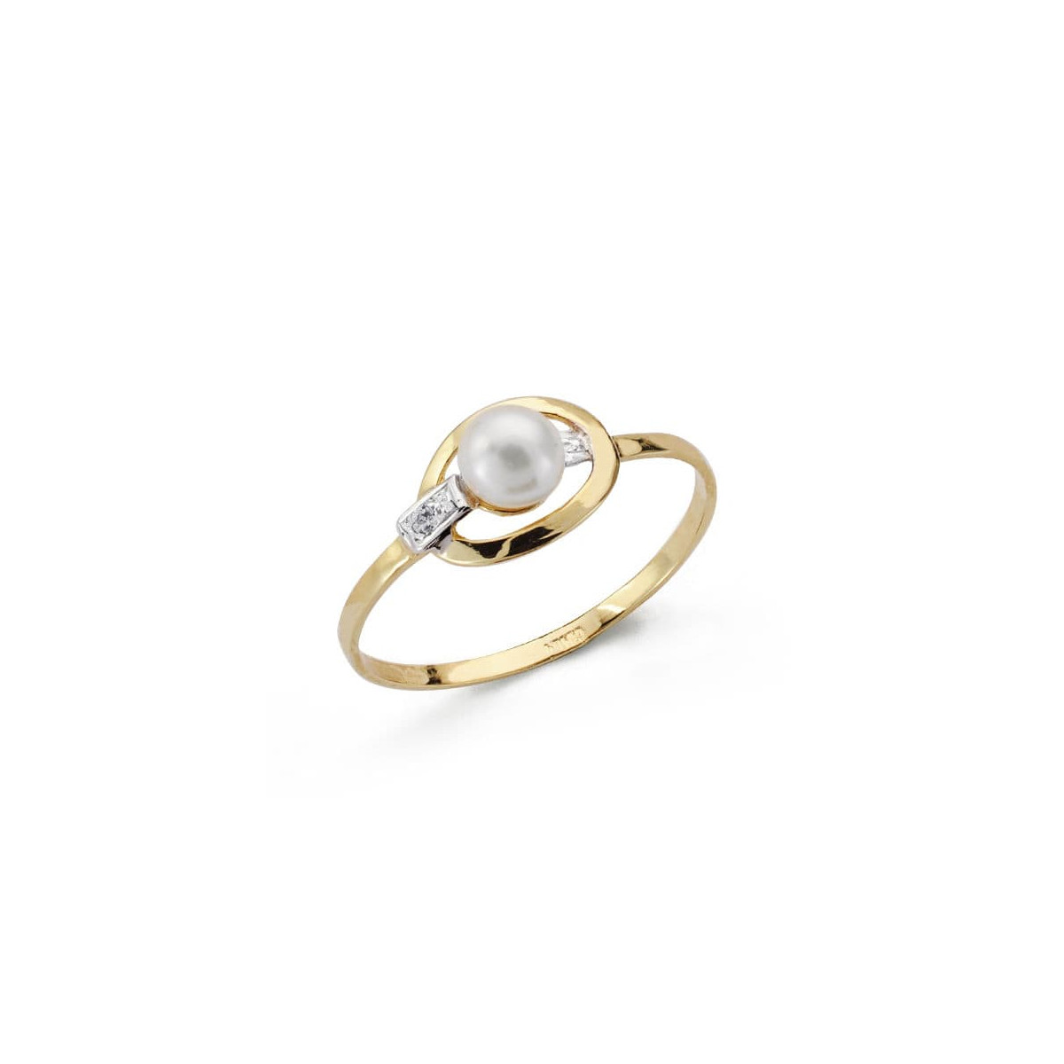 18K SORTIJA ORO BICOLOR COMUNION CON MOTIVO OVAL Y PERLA