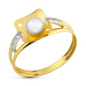 18K SORTIJA ORO BICOLOR MOTIVO CUADRADO CON PERLA 4,5 MM Y CIRCONITAS CARRIL. ANCHO: 8 MM