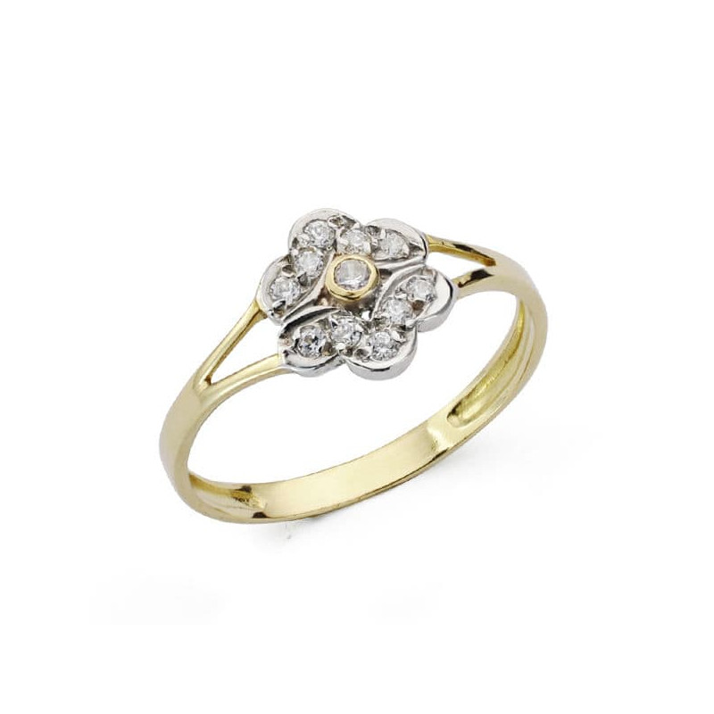 18K SORTIJA ORO BICOLOR FLOR CON CIRCONITAS. ANCHO: 8 MM