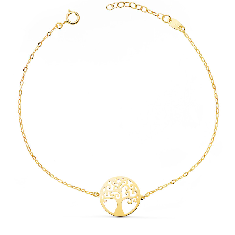 18K PULSERA ORO AMARILLO ARBOLDE LA VIDA 14MM CADENA TALLADA. LARGO: 17 3 CM