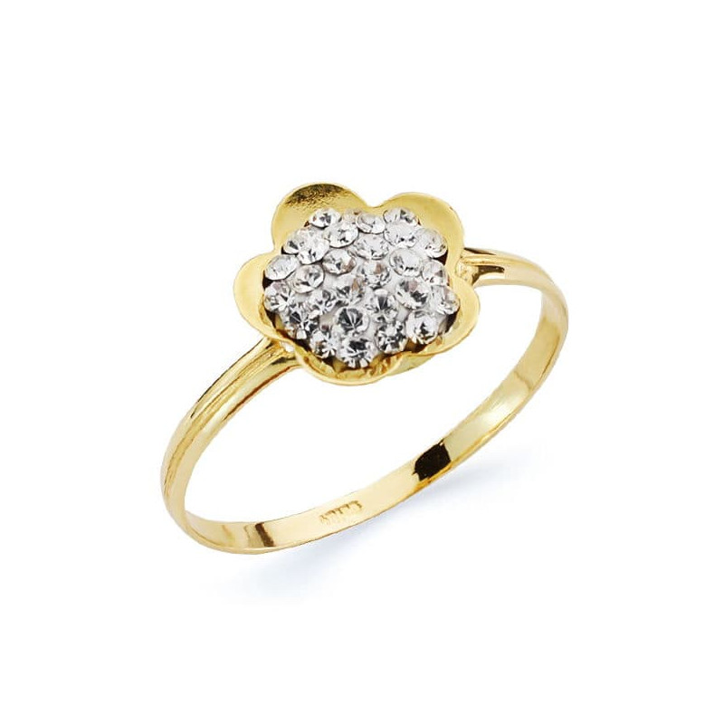 18K SORTIJA ORO AMARILLO FLOR CON CIRCONITAS. ANCHO: 10 MM