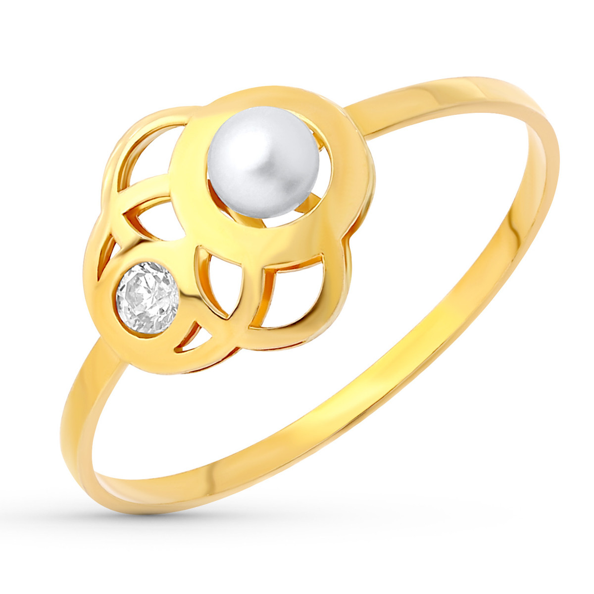 18K SORTIJA ORO AMARILLO MOTIVO CALADO CON PERLA 3 MM CIRCONITA.