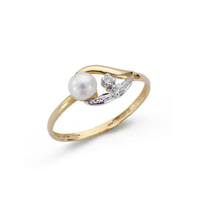 18K SORTIJA ORO BICOLOR CON CIRCONITAS Y PERLA 4,5 MM. ANCHO: 7 MM
