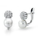 18K PENDIENTES ORO BLANCO PERLA-CIRCONITA 12X6 MM CIERRE CATALAN
