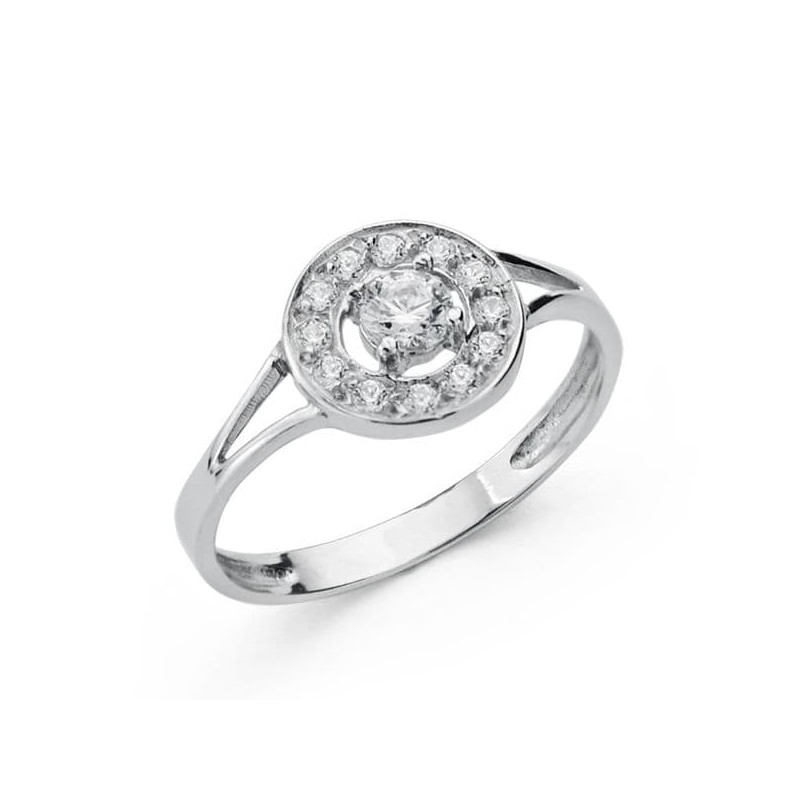 18K SORTIJA ORO BLANCO MOTIVO REDONDO CON CIRCONITAS. ANCHO: 8,5 MM