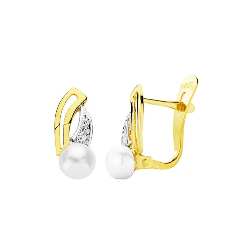 18K PENDIENTES BICOLOR PERLA 13X5 MM CIERRE CATALAN