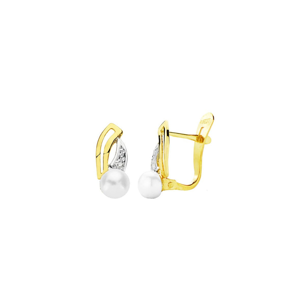 18K PENDIENTES BICOLOR PERLA 13X5 MM CIERRE CATALAN