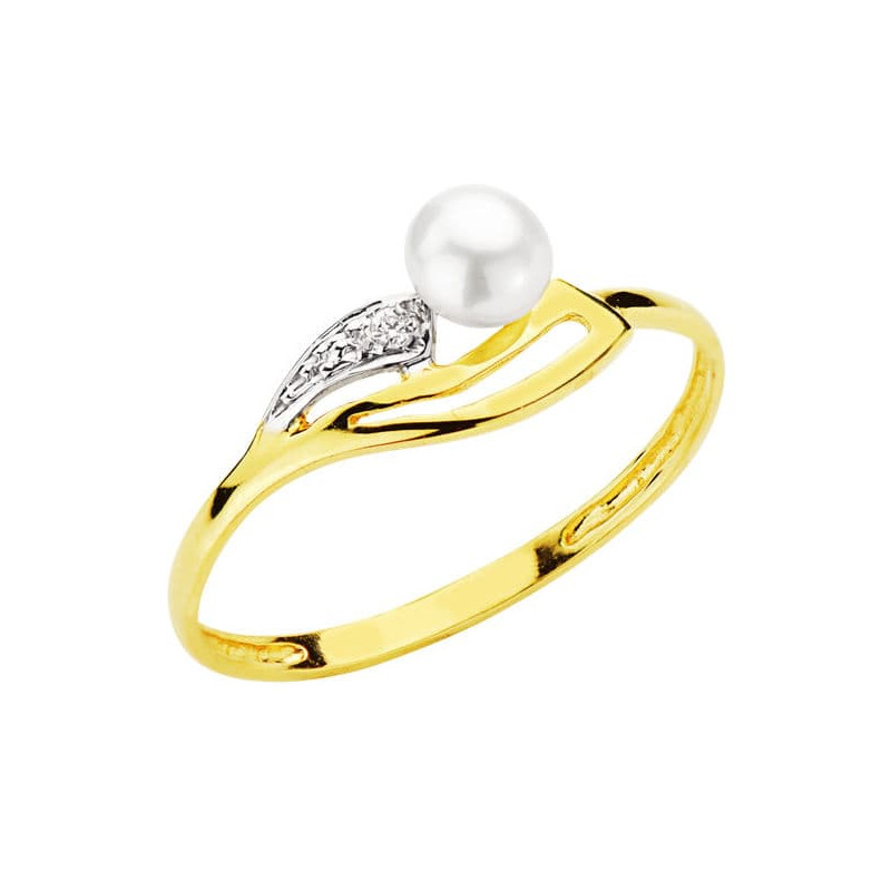 18K SORTIJA ORO AMARILLO CON CIRCONITAS Y PERLA DE 4MM. ANCHO: 7 MM