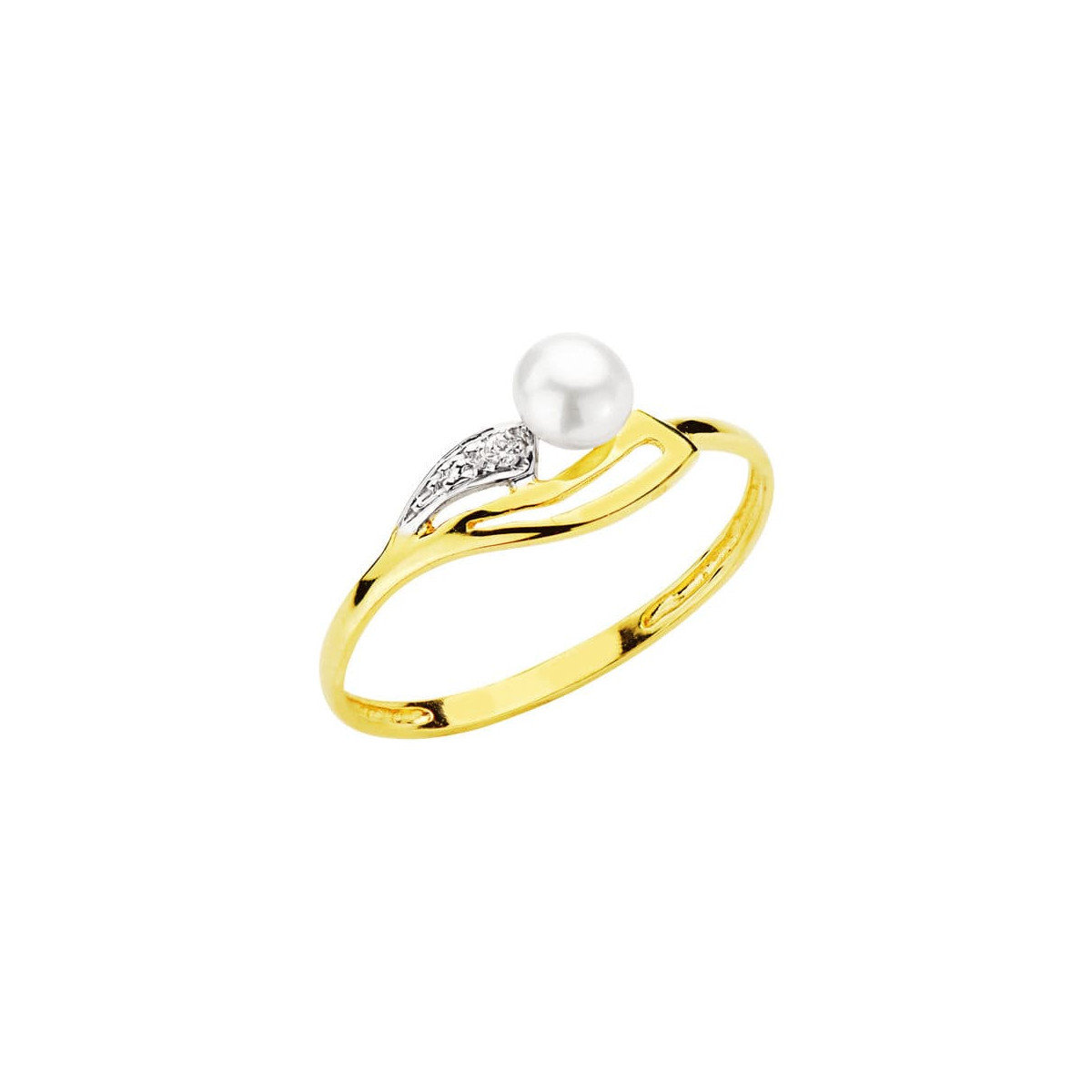 18K SORTIJA ORO AMARILLO CON CIRCONITAS Y PERLA DE 4MM. ANCHO: 7 MM