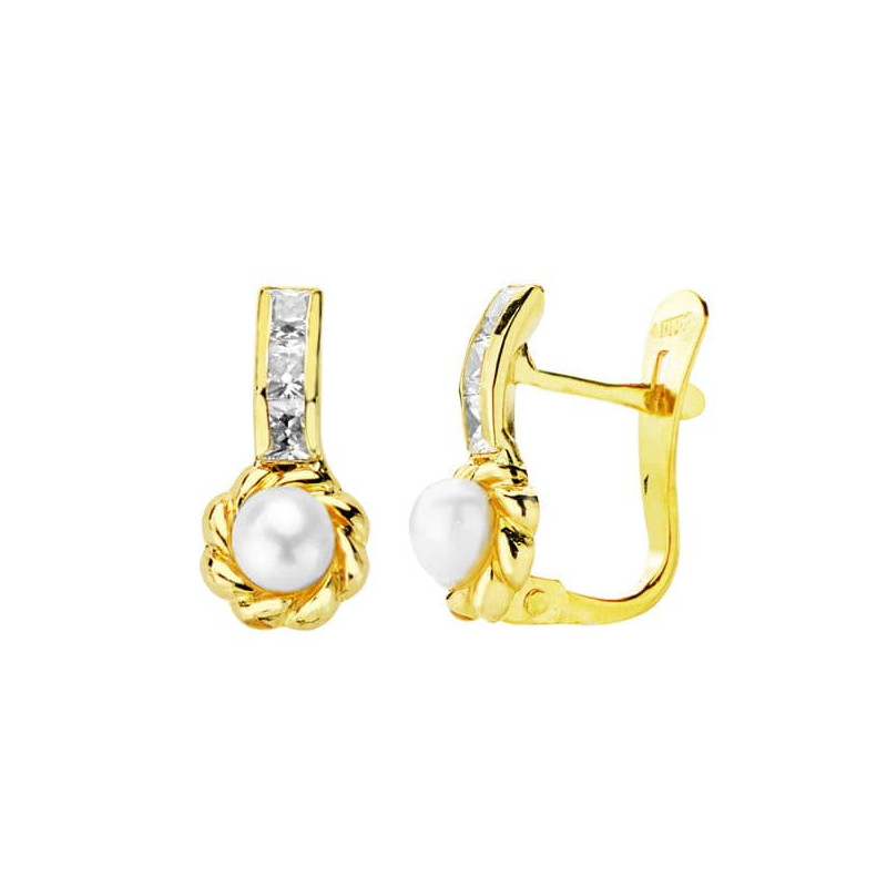 18K PENDIENTES ORO AMARILLO PERLA 12X5 MM CIERRE CATALAN