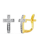 18K PENDIENTES BICOLOR CIRCONITA 12X8 MM CIERRE CATALAN