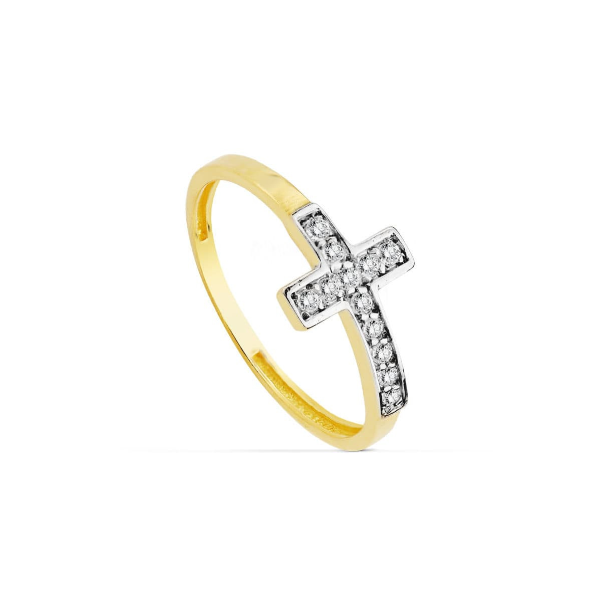 18K SORTIJA ORO BICOLOR CRUZ CON CIRCONITAS. ANCHO: 8 MM