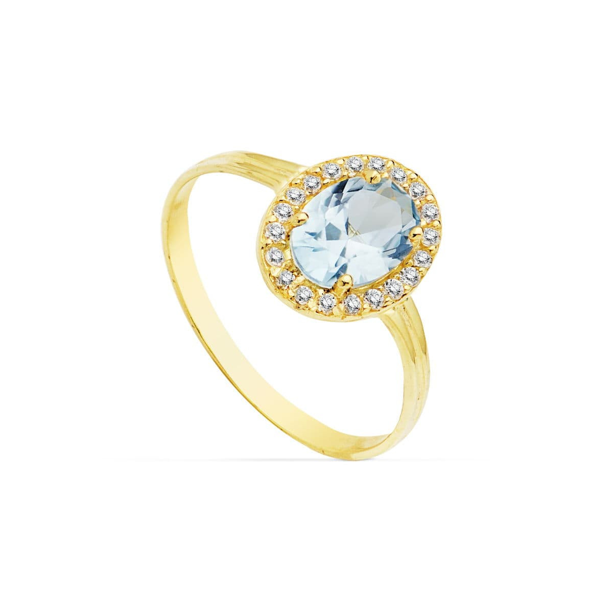 18K SORTIJA ORO AMARILLO CIRCONITA AGUAMARINA OVAL 7X5 MM. ANCHO: 10 MM