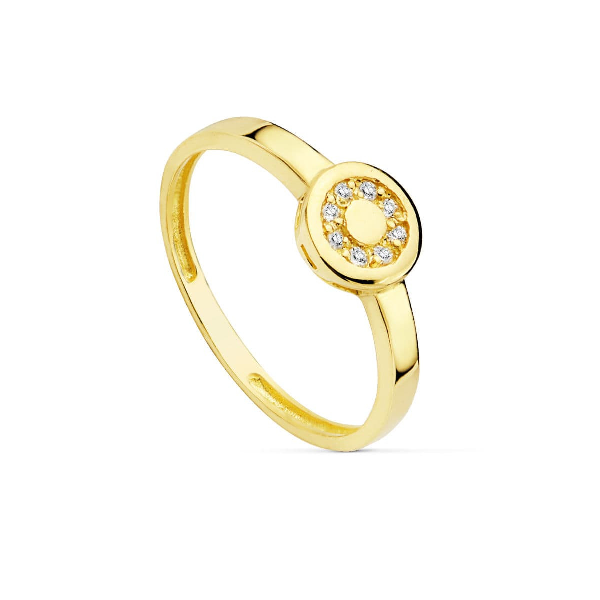 18K SORTIJA ORO AMARILLO MOTIVO REDONDO CON CIRCONITAS. ANCHO: 6,5 MM