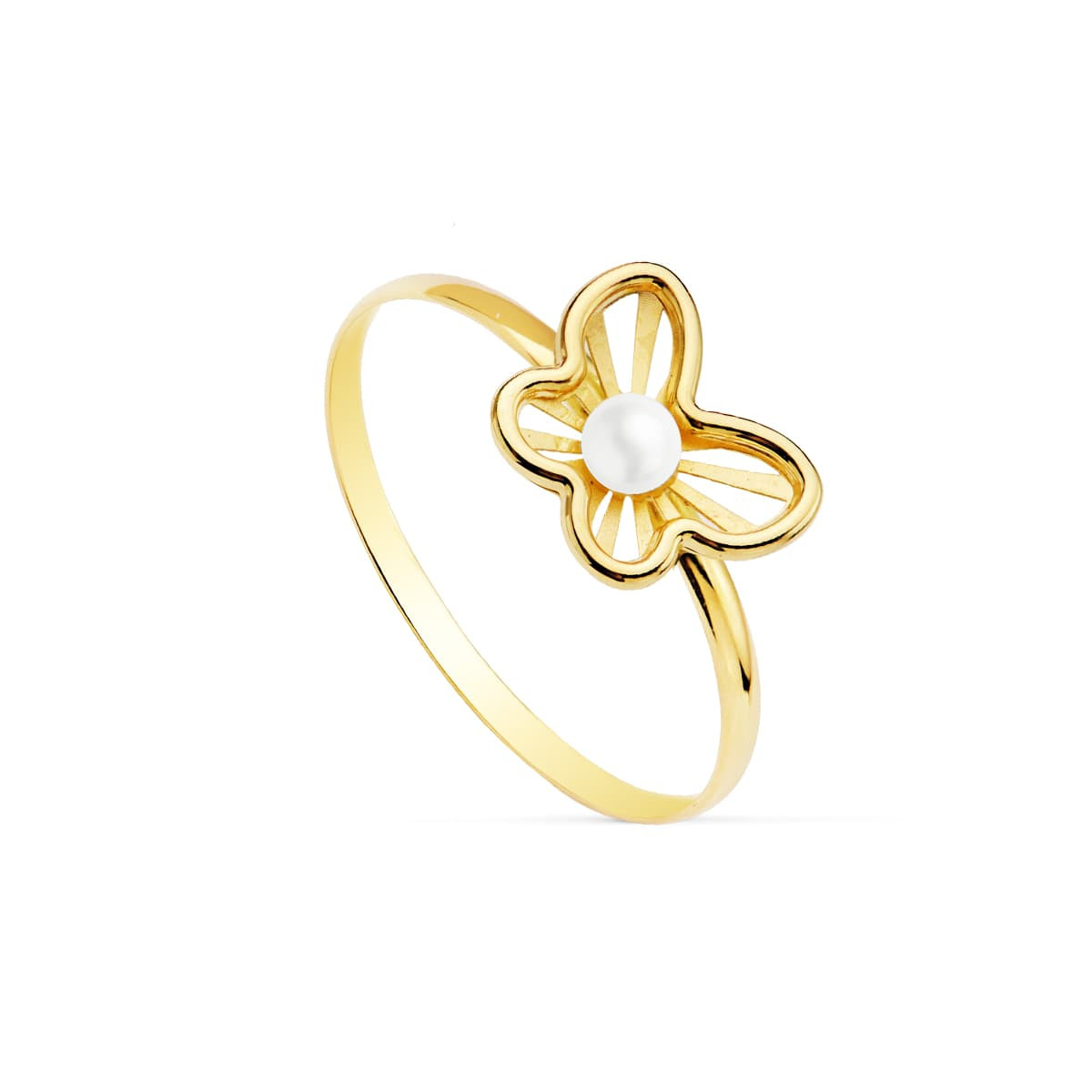 18K SORTIJA ORO AMARILLO MARIPOSA CALADA CON PERLA 2,5 MM. MEDIDA: 9 X 7,5 MM