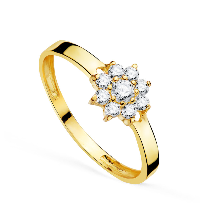 18K SORTIJA ORO AMARILLO CUAJO CON CIRCONITAS 7 MM.ANCHO CUERPO 2 MM