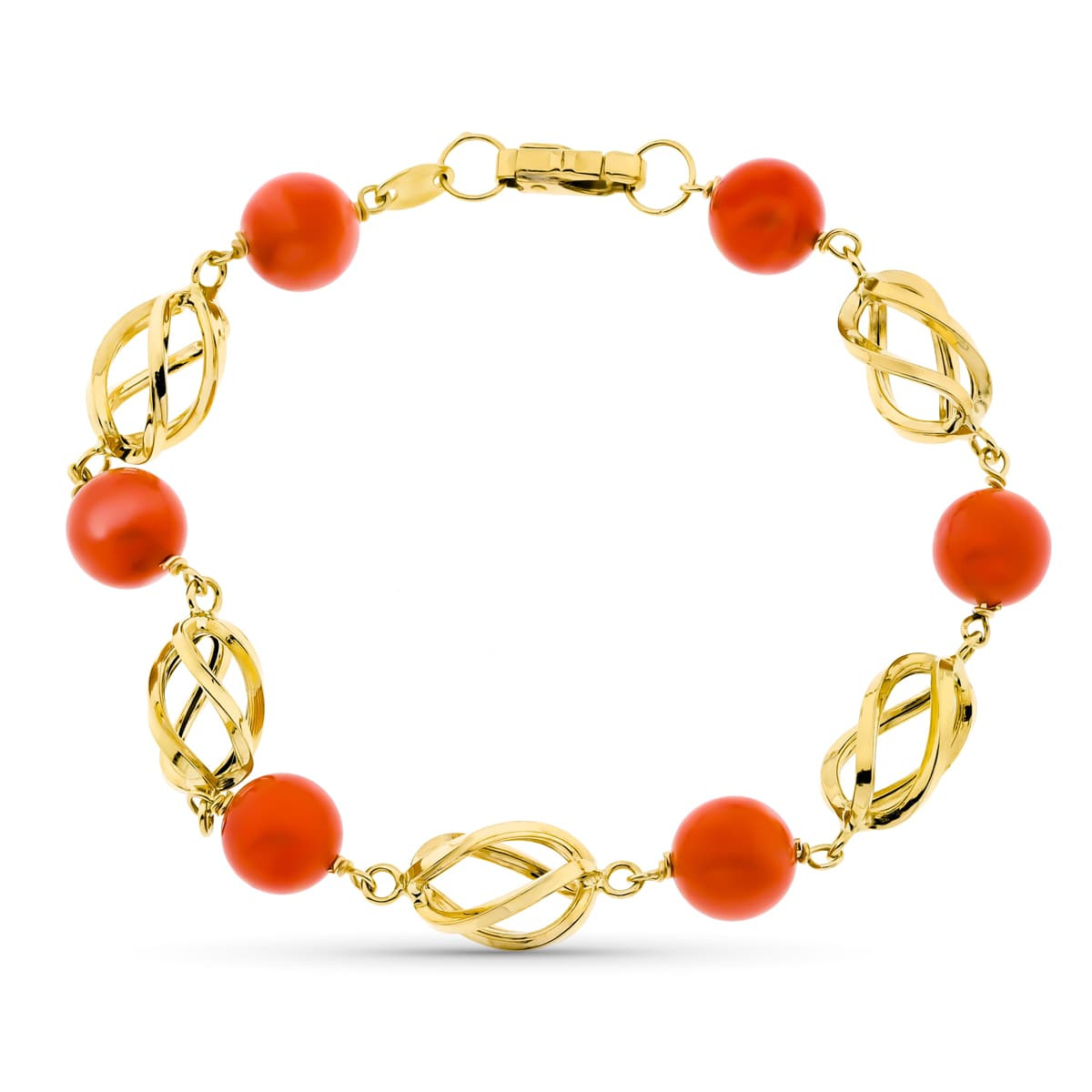 18K PULSERA ORO AMARILLO JAULA CORAL FINO JAPONES 8 MM 19CM