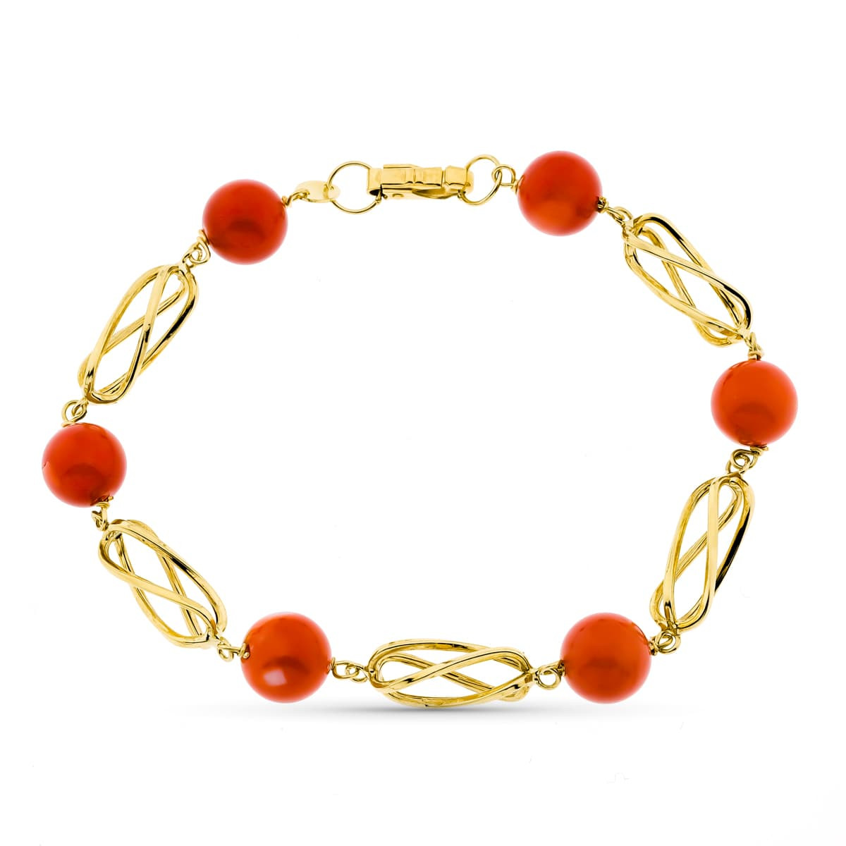 18K PULSERA ORO AMARILLO JAULA CORAL FINO JAPONES 8 MM 20.5 CM