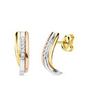 18K PENDIENTES BANDAS TRICOLOR CIRCONITA 14X5 MM CIERRE PRESION