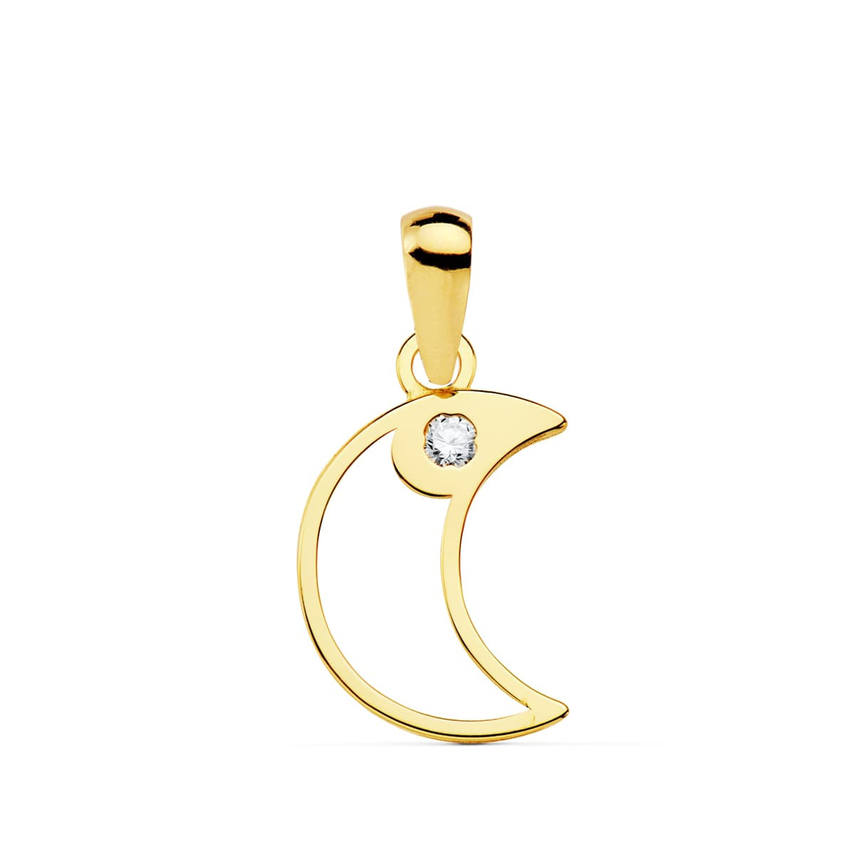 18K COLGANTE ORO AMARILLO AMULETO LUNA CIRCONITA 12X9 MM