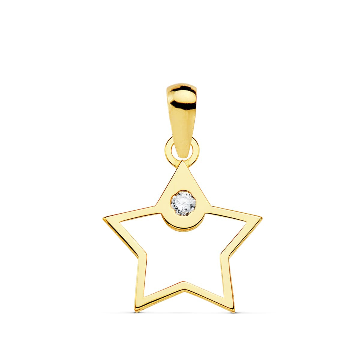 18K COLGANTE ORO AMARILLO AMULETO ESTRELLA CIRCONITA 12X12 MM