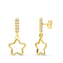 18K PENDIENTES ORO AMARILLO COLGANTE ESTRELLA Y CIRCONITA 17X8 MM