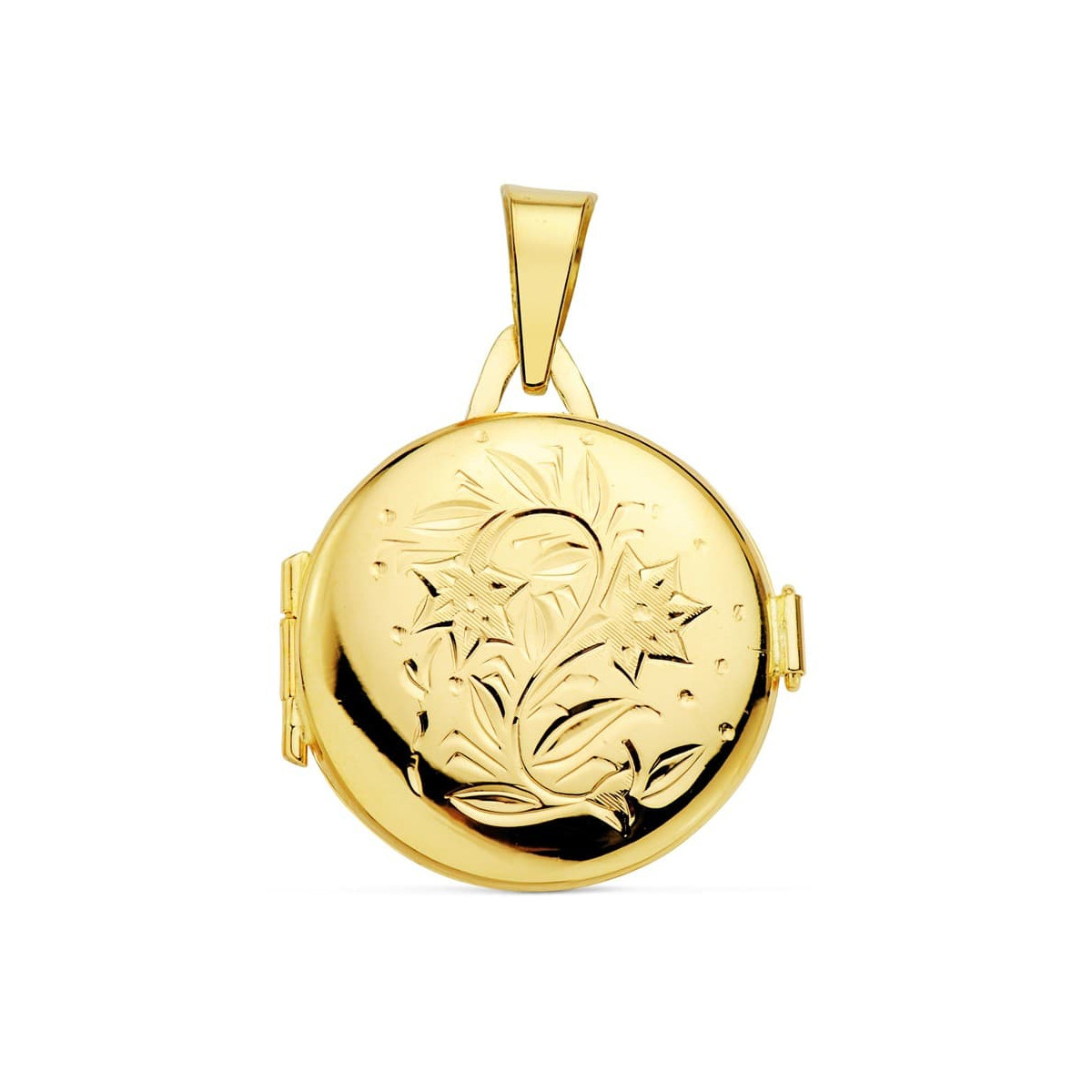 18K GUARDAPELO DIJE PORTAFOTOS ORO AMARILLO REDONDO LABRADO. 21 MM