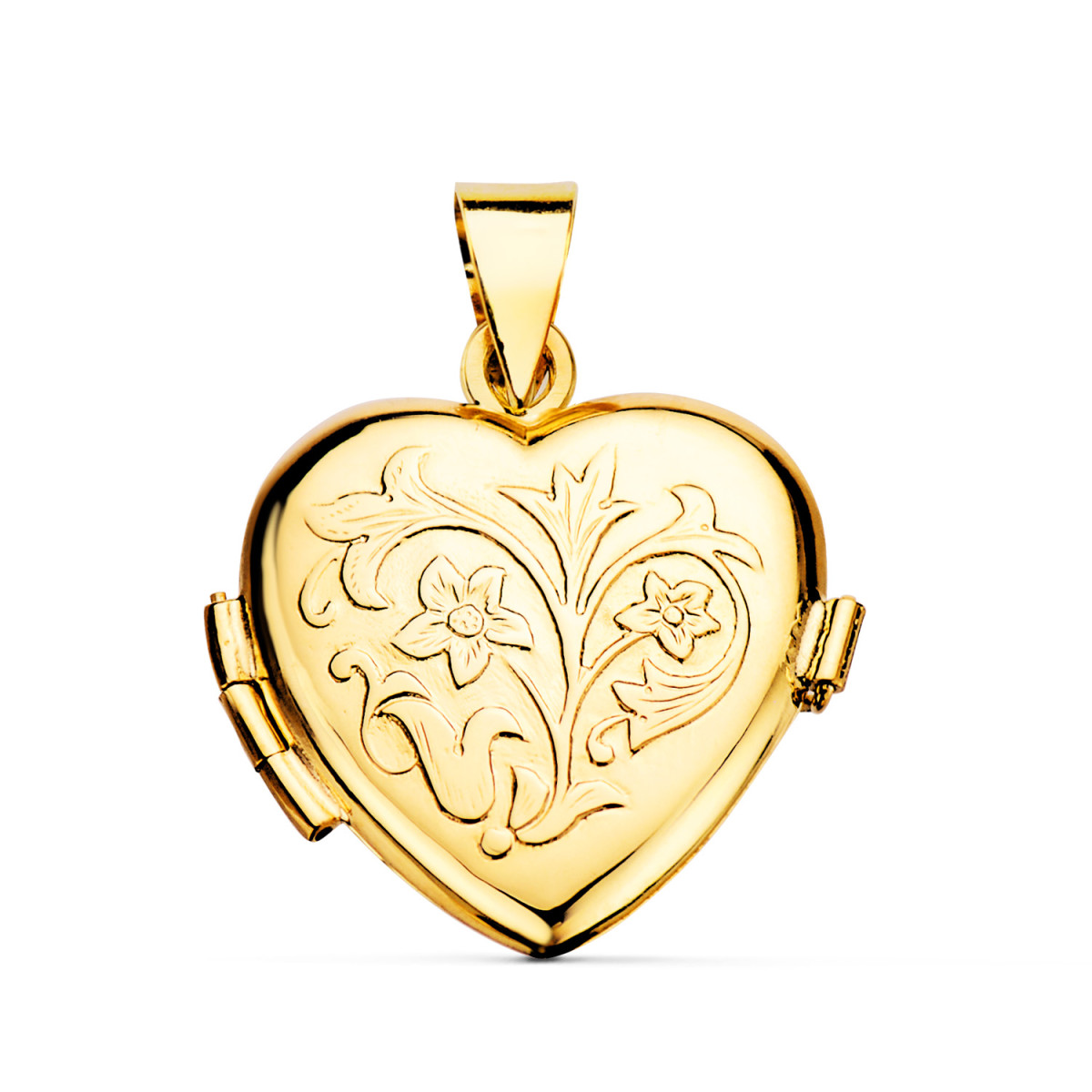 18K GUARDAPELO DIJE PORTAFOTOS ORO AMARILLO CORAZON BRILLO 20X20 MM C. AMOR