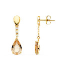 18K PENDIENTES ORO AMARILLO PIEDRA GOTA COLOR KUNCITA 28X7 MM CIERRE PRESION