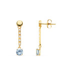 18K PENDIENTES ORO AMARILLO PIEDRA REDONDA COLOR AGUAMARINA 25X5 MM CIERRE PRESION