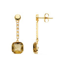 18K PENDIENTES ORO AMARILLO PIEDRA CUADRADA COLOR FUME. 28X8 MM CIERRE PRESION
