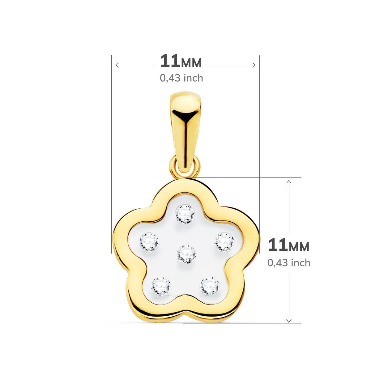 18K COLGANTE AMULETO ORO AMARILLO FLOR AIRSHINE TRANSPARENTE CON CIRCONITA 11X11 MM