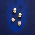 18K PENDIENTES ORO AMARILLO FLOR ESMALTE ROSA CIERRE TUERCA 6,5 X 6,5 MM