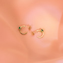 18K PENDIENTES ORO AMARILLO MEDIO ARO LISO CON ESMERALDAS 12X3 MM CIERRE PRESION.