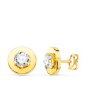 18K PENDIENTES ORO AMARILLO CERCO LISO Y CIRCONITA EN GARRAS 5MM. 9 MM CIERRE PRESION