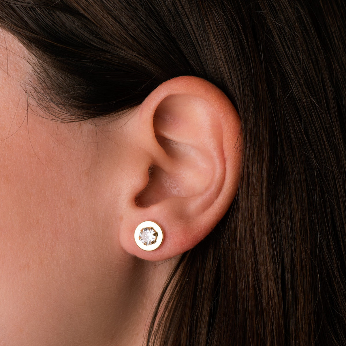 18K PENDIENTES ORO AMARILLO CERCO LISO Y CIRCONITA EN GARRAS 5MM. 9 MM CIERRE PRESION