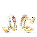 18K PENDIENTES ORO BICOLOR MARQUIS AMATISTA NATURAL 6X3 MM Y CIRCONITA TOTAL 16X13 MM CIERRE PRESION