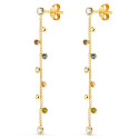 18K PENDIENTES ORO AMARILLO LARGOS CON CADENA Y CIRCONITA COLORES 45 MM. CIERRE PRESION