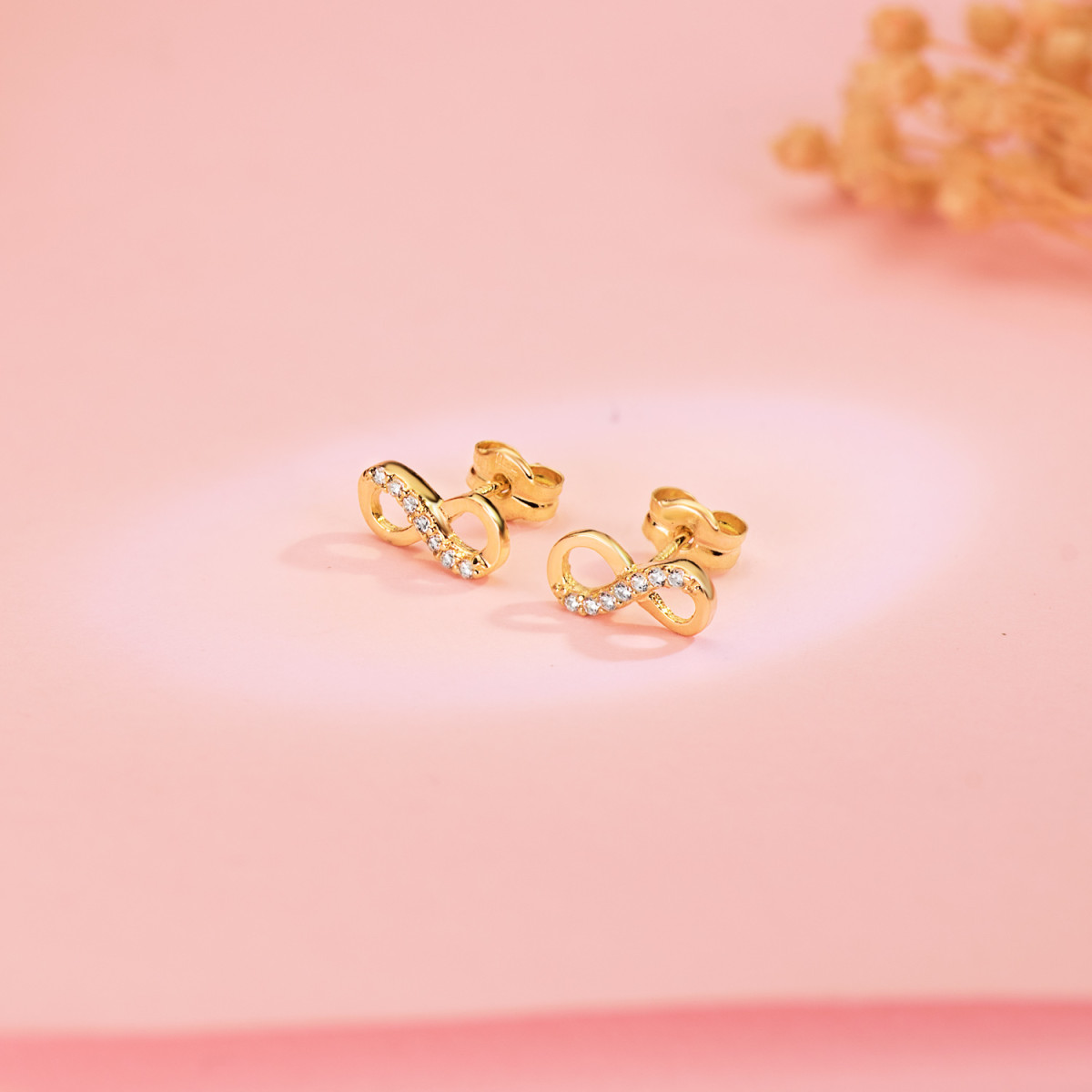 18K PENDIENTES ORO AMARILLO INFINITO CON CIRCONITAS. 9,5 X 4 MM. CIERRE PRESION