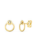 18K PENDIENTES ORO AMARILLO REDONDOS CON CIRCULO Y CIRCONITA. CIERRE PRESION 7 X 6 MM