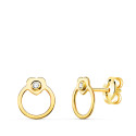 18K PENDIENTES ORO AMARILLO REDONDOS CON CORAZON Y CIRCONITA. CIERRE PRESION 7 X 6 MM