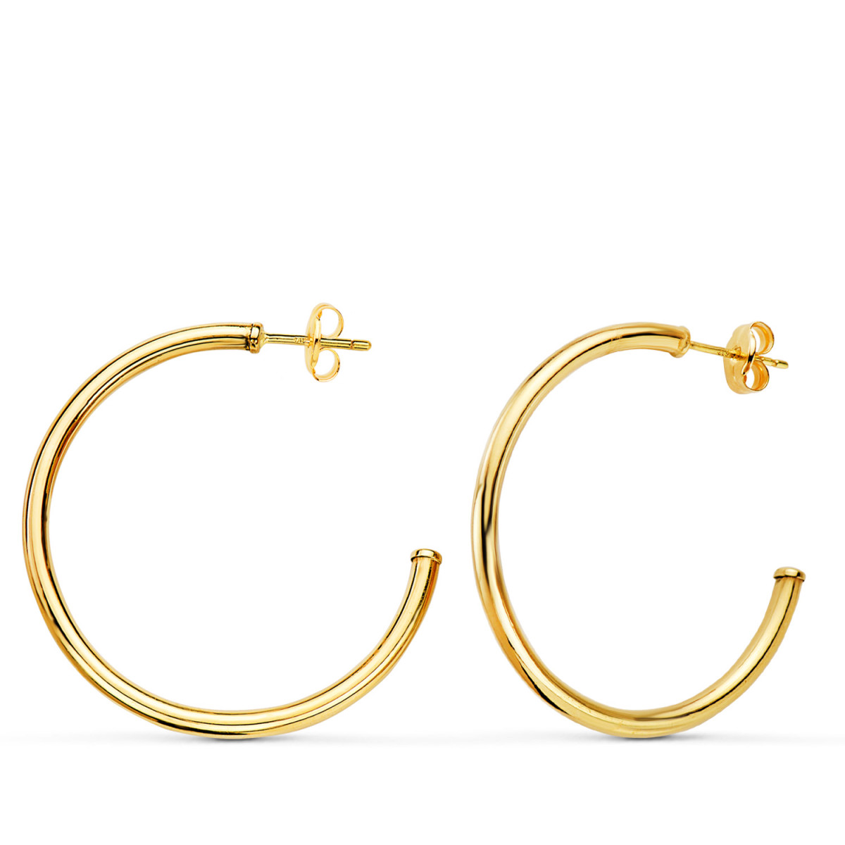 18K AROS ORO AMARILLO ABIERTOS TUBO REDONDO 30 X 2MM. CIERRE PRESION