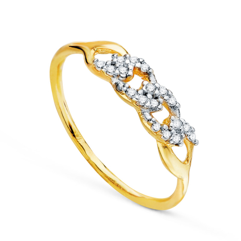 18K SORTIJA ORO BICOLOR ESLABONES CON CIRCONITAS. ANCHO CUERPO: 1MM